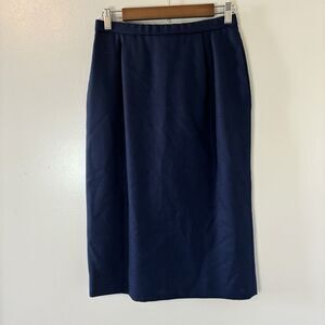 Pendleton Virgin Wool Midi Pencil Skirt Navy Blue Academia Straight Sz 8